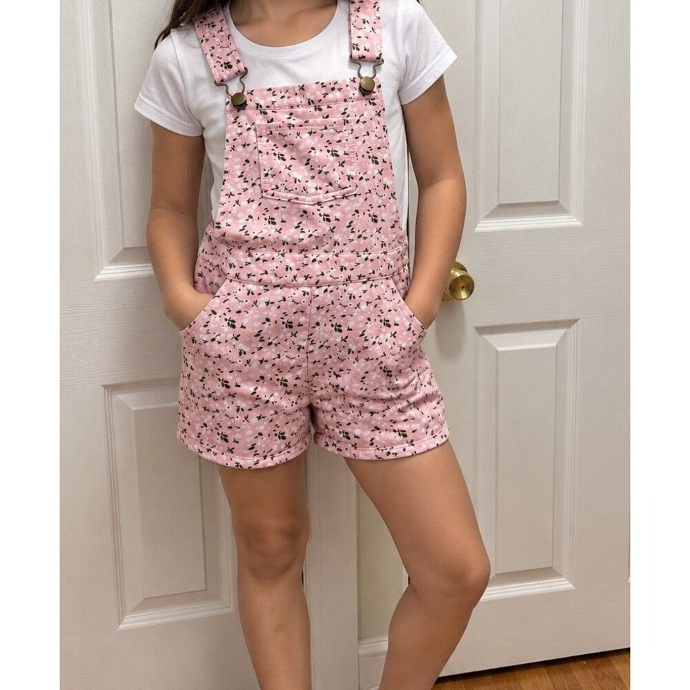 Byer California Girls Size 8 Pink Floral Shortalls Overalls